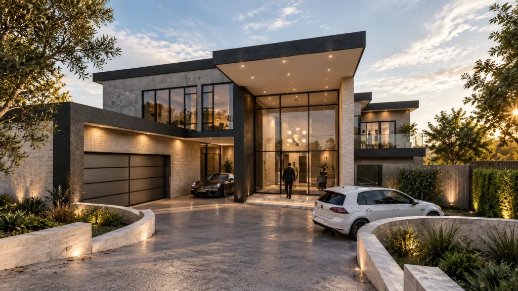 Sugarbush Residence — contemporary stone and glass entrance