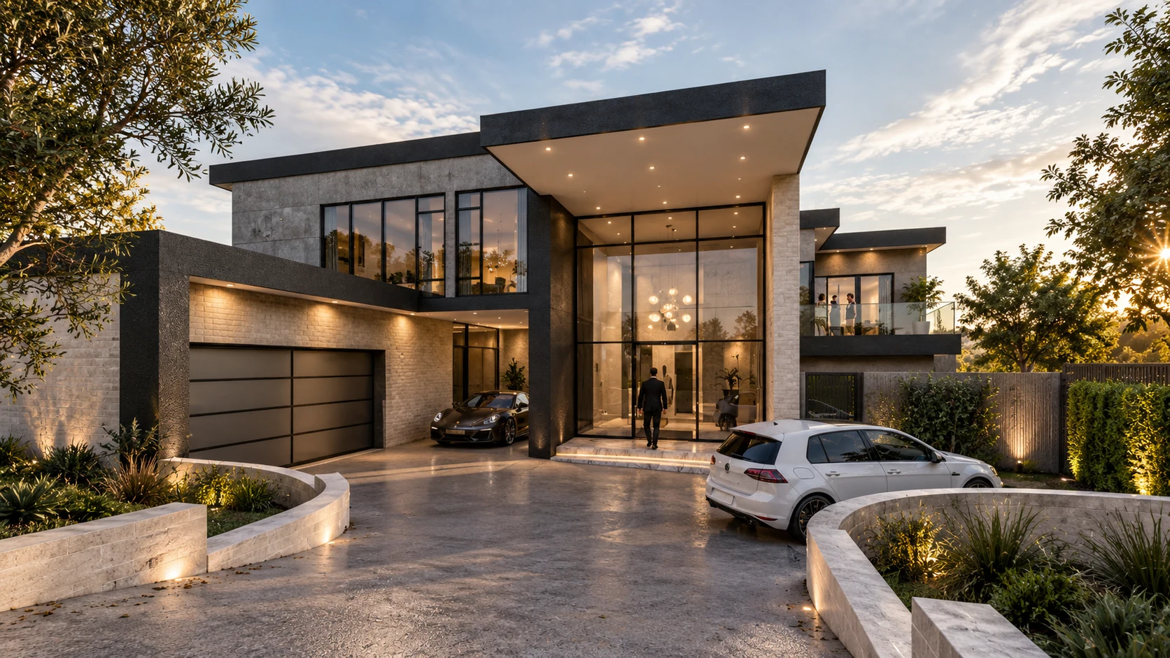 Sugarbush Residence — contemporary stone and glass entrance