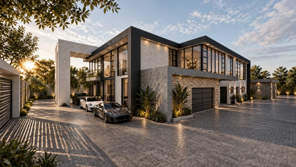 The Bryanston Grand Residence — stone-clad entrance courtyard
