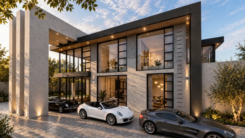The Bryanston Grand Residence — double-volume glazing and entrance façade