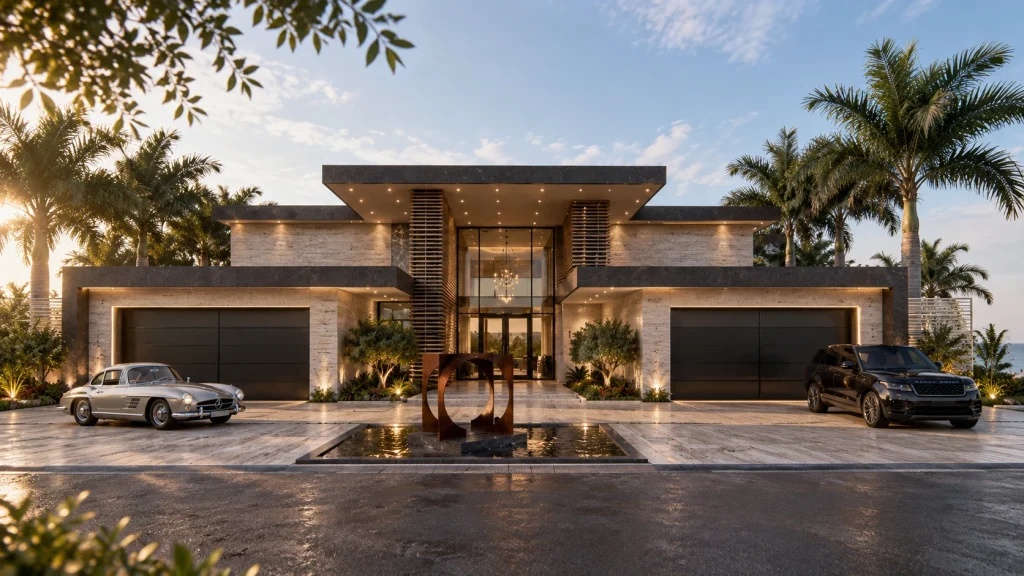 The Grey Residence — stone and glass street elevation
