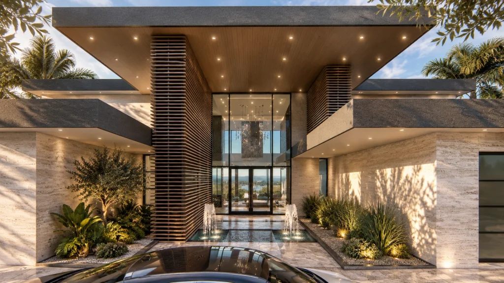 The Grey Residence — double-volume glazed entrance