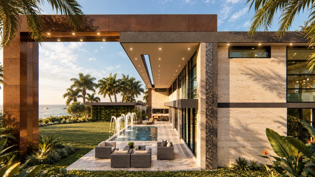 The Grey Residence — sheltered outdoor dining terrace