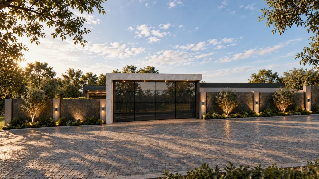 The Sunninghill Glass House — stone and glass street elevation