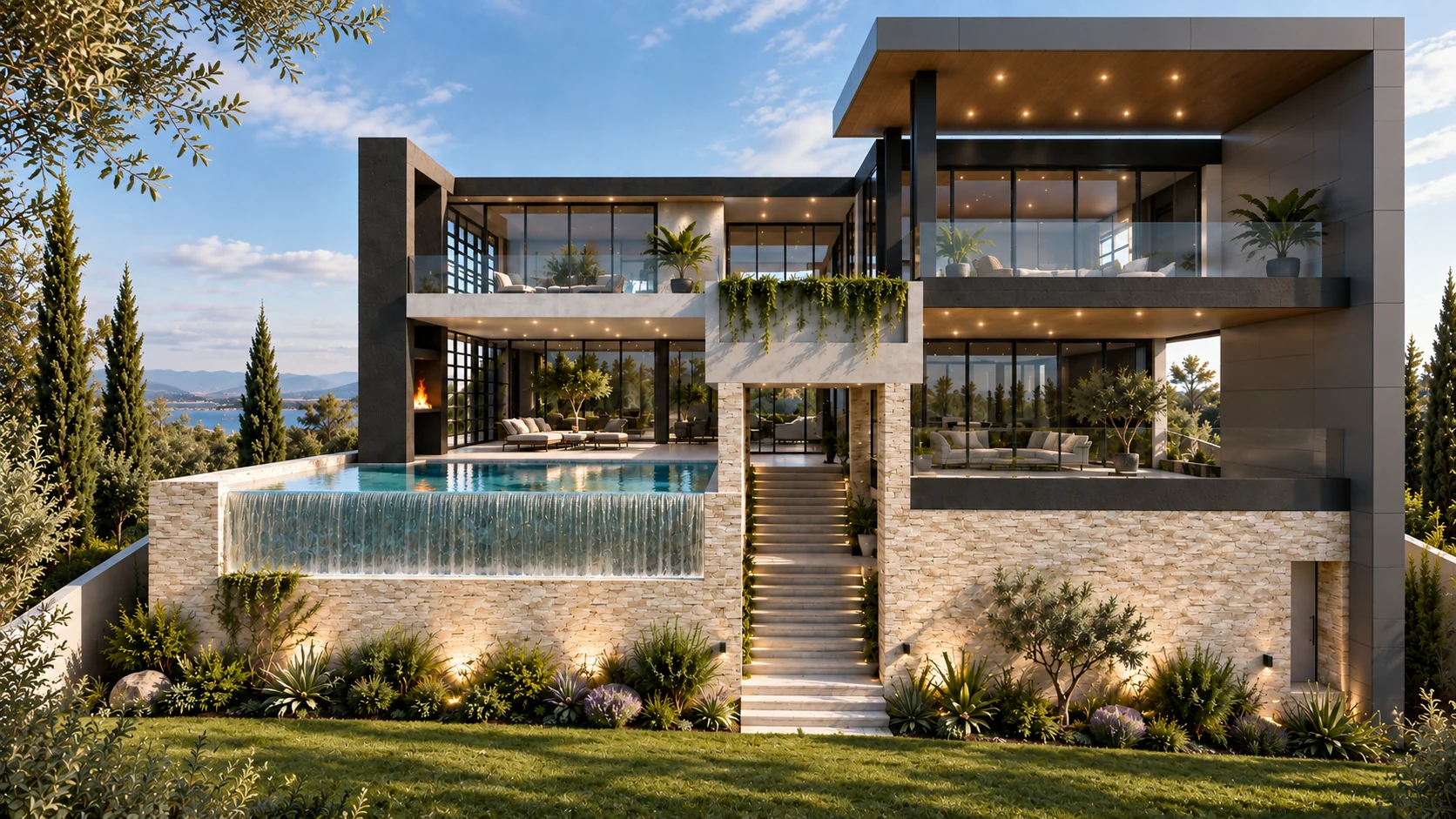 Cliffside Residence — layered hillside architecture, expansive glazing and pool terrace